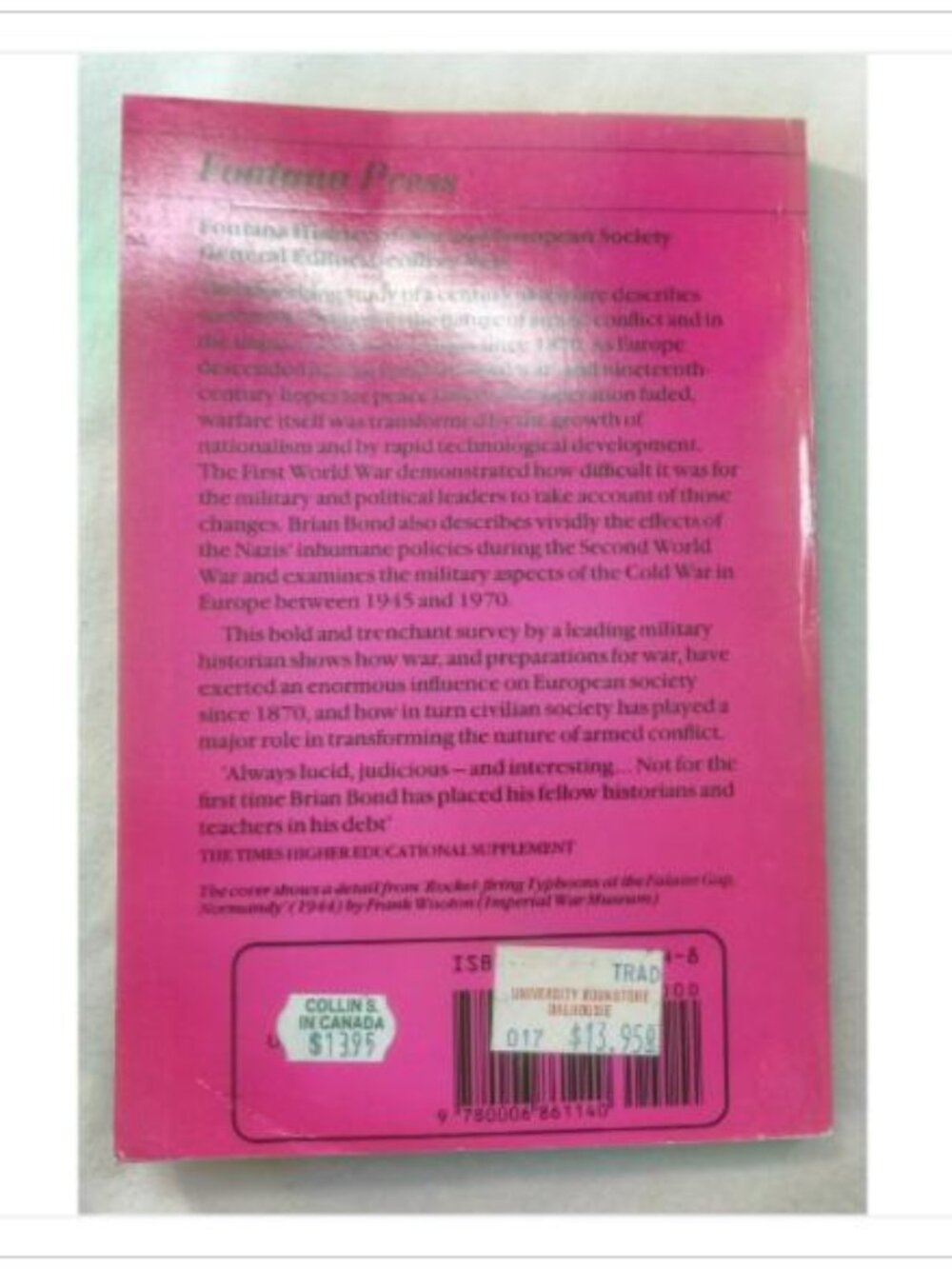 War and Society in Europe 1870–1970 Brian Bond Paperback Book Vintage Novel